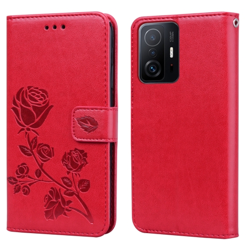 

For Xiaomi 11T Rose Embossed Leather Phone Case(Red)