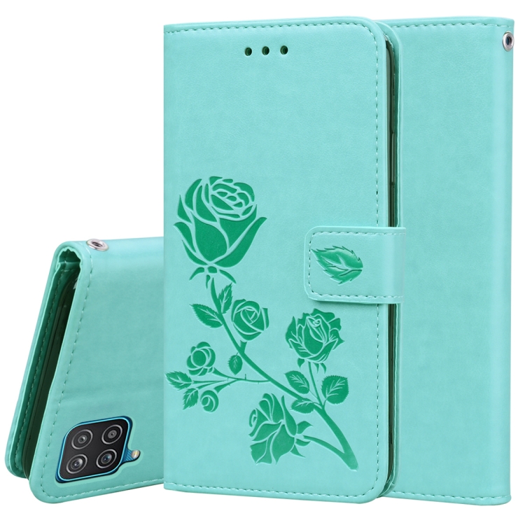 

For Samsung Galaxy A22 4G Rose Embossed Leather Phone Case(Green)