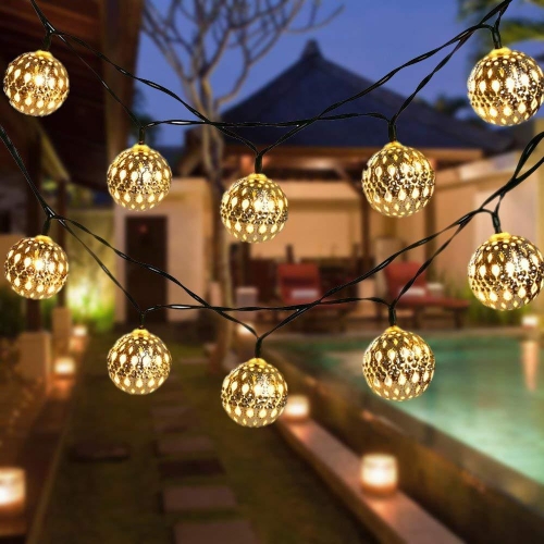 

Ironwork Hollow Small Ball Outdoor LED Light String Garden Festival Decoration Light with Remote Control, Specification:Waterproof Battery Box 40 LEDs(Warm White)