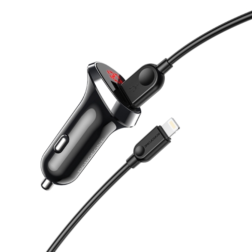 

Borofone BZ15 Auspicious Dual USB Ports Digital Display Car Charger + 1m USB to 8 Pin Data Cable Set(Black)