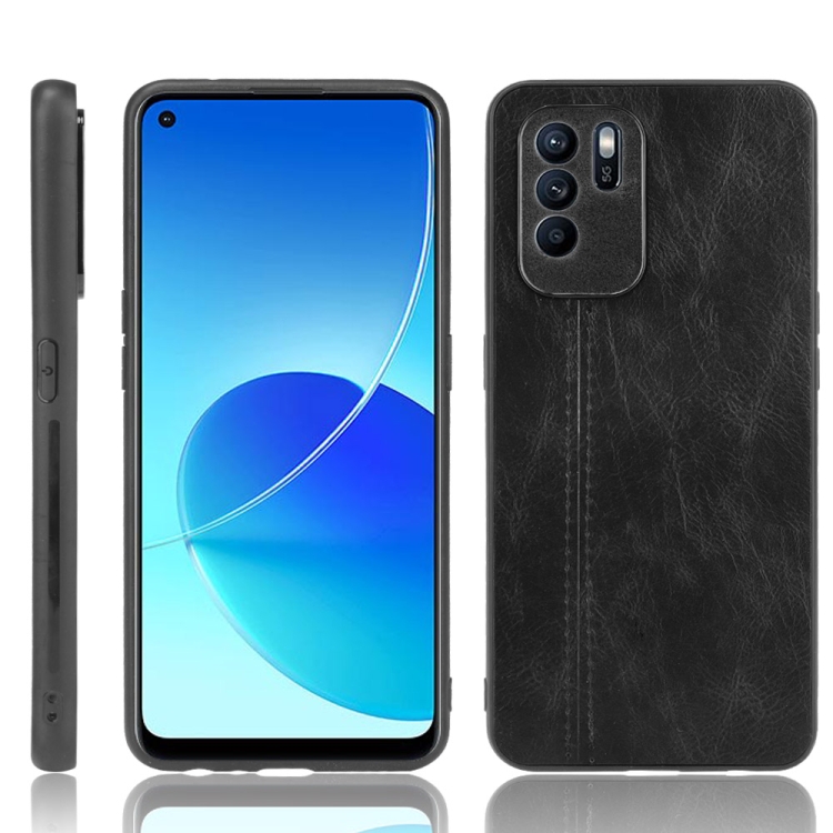 

For OPPO Reno6 Z Sewing Cow Pattern Skin Phone Case(Black)