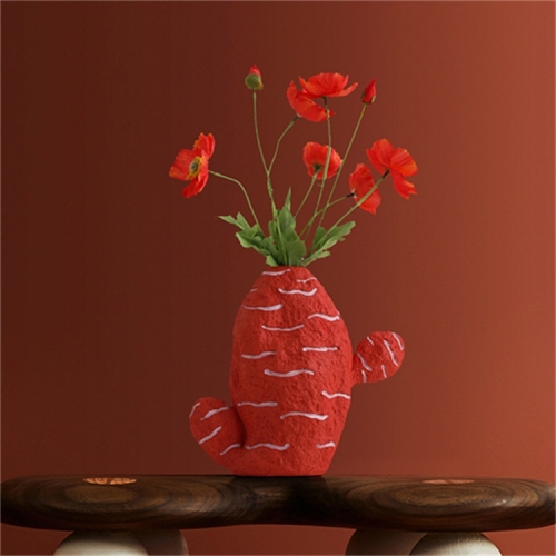 

Cute Fruit Plant Shape Creative Nordic Style Resin Frosted Vase, Style:Orange-red Cactus