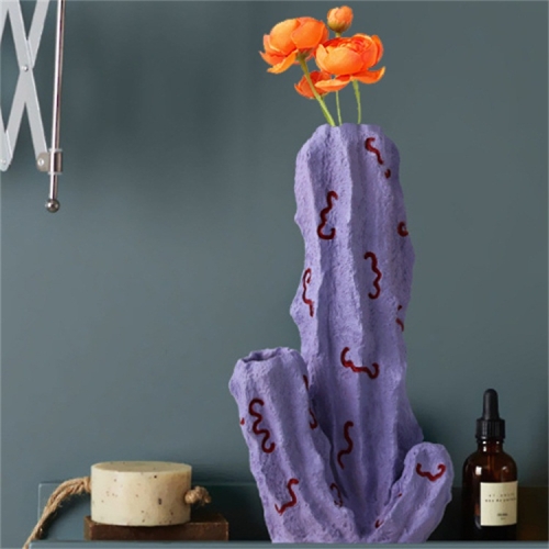 

Cute Fruit Plant Shape Creative Nordic Style Resin Frosted Vase, Style:Purple Cactus