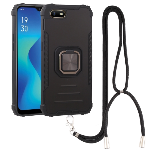 

For OPPO A1k Aluminum Alloy + TPU Phone Case with Lanyard(Black)