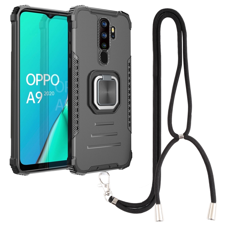 

For OPPO A9 2020 / A5 2020 Aluminum Alloy + TPU Phone Case with Lanyard(Black)