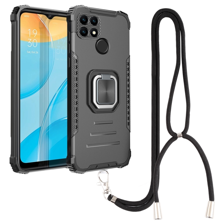 

For OPPO A15 / A15S Aluminum Alloy + TPU Phone Case with Lanyard(Black)