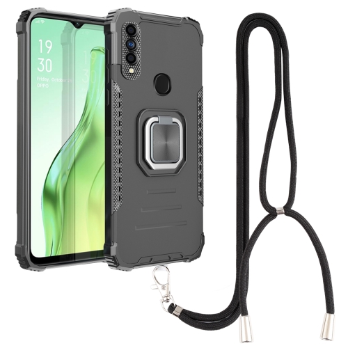 

For OPPO A31 / A8 Aluminum Alloy + TPU Phone Case with Lanyard(Black)