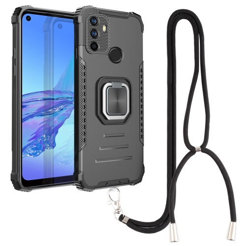 

For OPPO A53 2020 / A32 Aluminum Alloy + TPU Phone Case with Lanyard(Black)