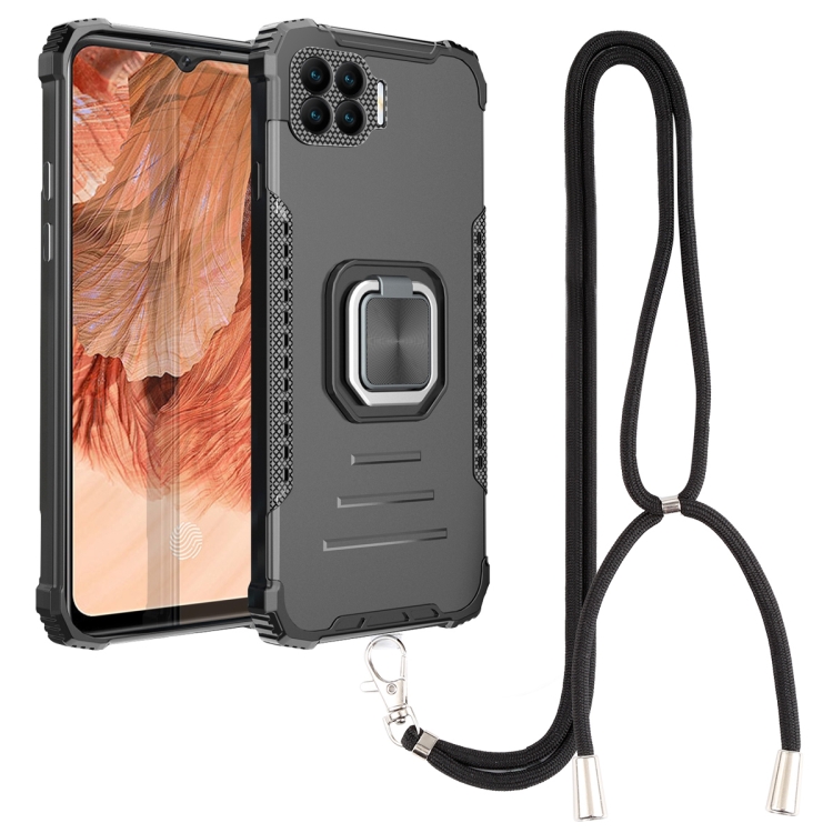 

For OPPO A73 Aluminum Alloy + TPU Phone Case with Lanyard(Black)