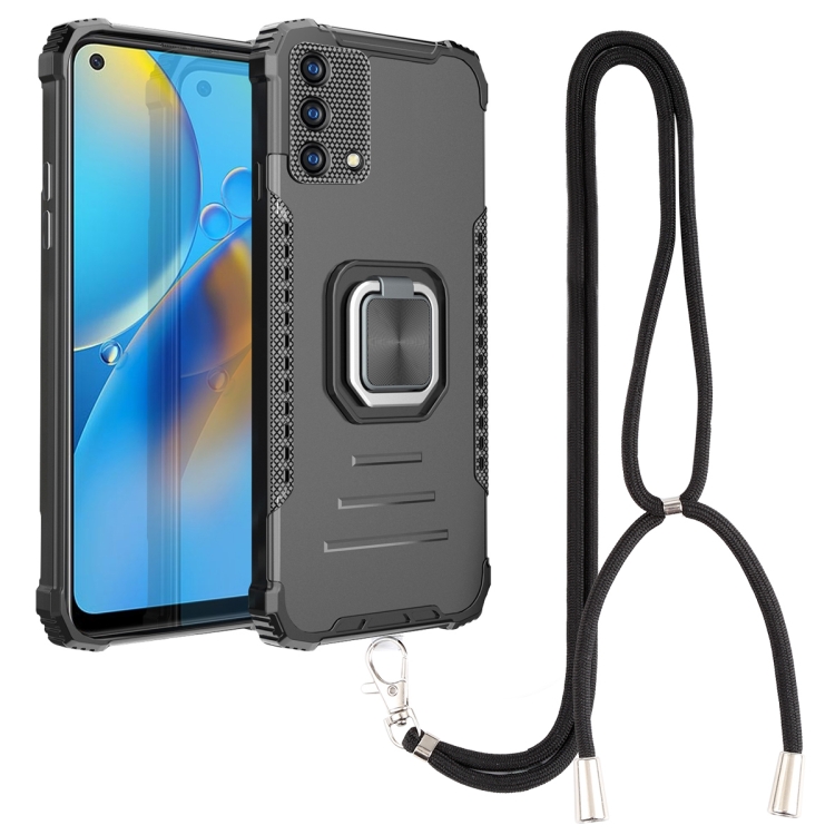 

For OPPO A74 4G Aluminum Alloy + TPU Phone Case with Lanyard(Black)