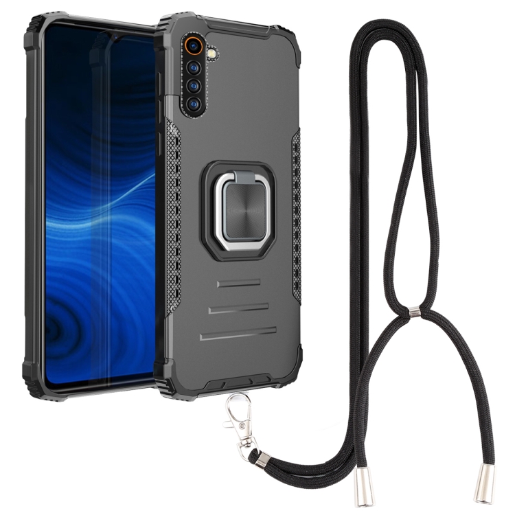 

For OPPO Realme 6 Aluminum Alloy + TPU Phone Case with Lanyard(Black)