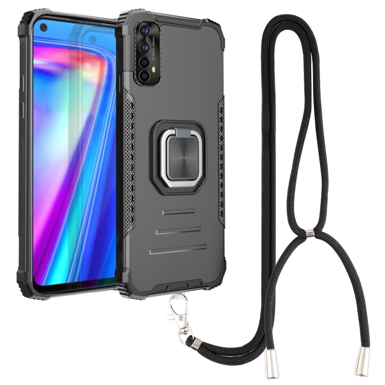 

For OPPO Realme 7 Aluminum Alloy + TPU Phone Case with Lanyard(Black)