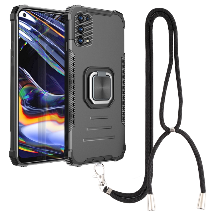 

For OPPO Realme 7 Pro Aluminum Alloy + TPU Phone Case with Lanyard(Black)