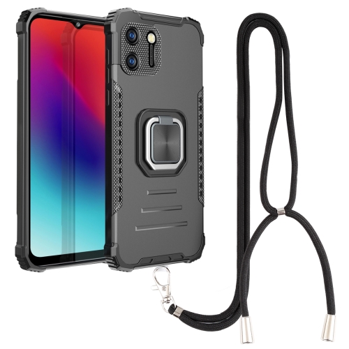 

For OPPO Realme C11 Aluminum Alloy + TPU Phone Case with Lanyard(Black)