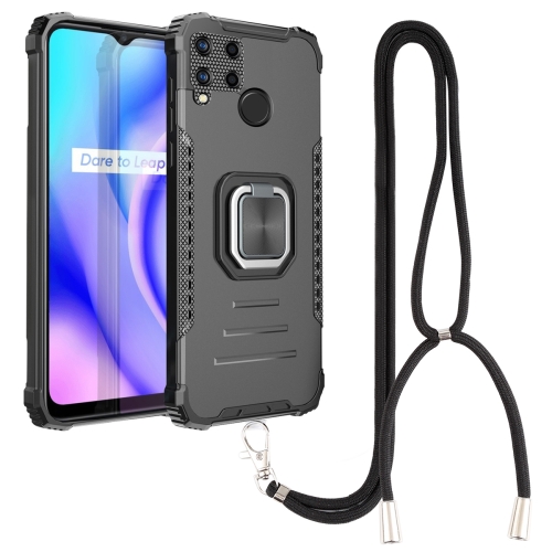 

For OPPO Realme C15 / C12 / C25 Aluminum Alloy + TPU Phone Case with Lanyard(Black)