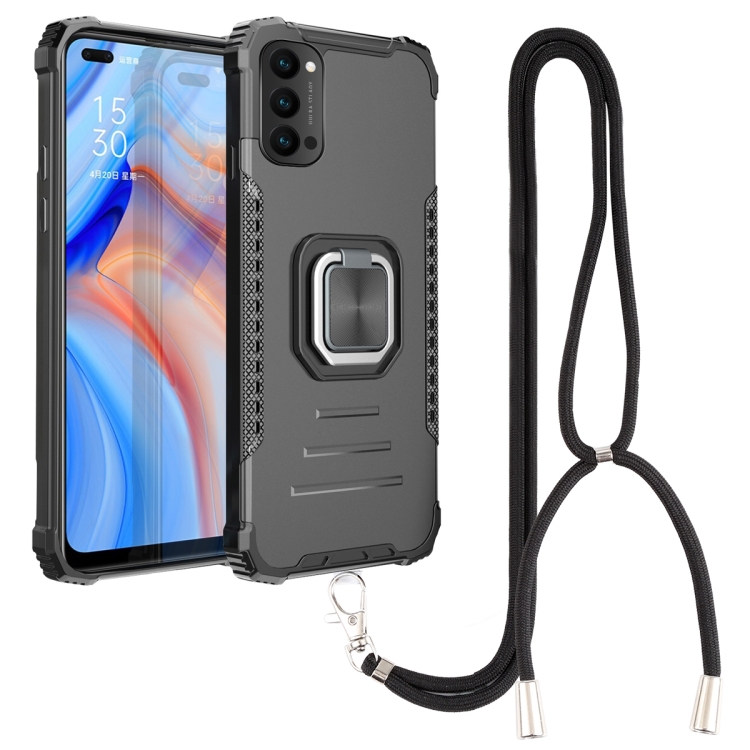 

For OPPO Reno4 5G / 4G Aluminum Alloy + TPU Phone Case with Lanyard(Black)