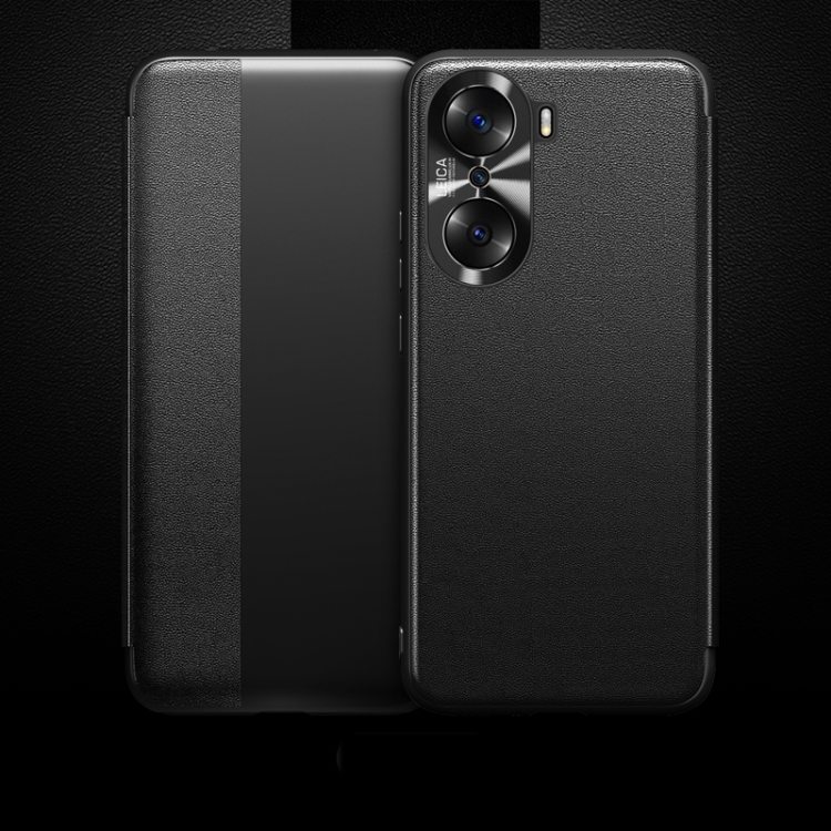 

For Honor 60 Pro Magnetic Side Window View Flip Leather Phone Case(Black)