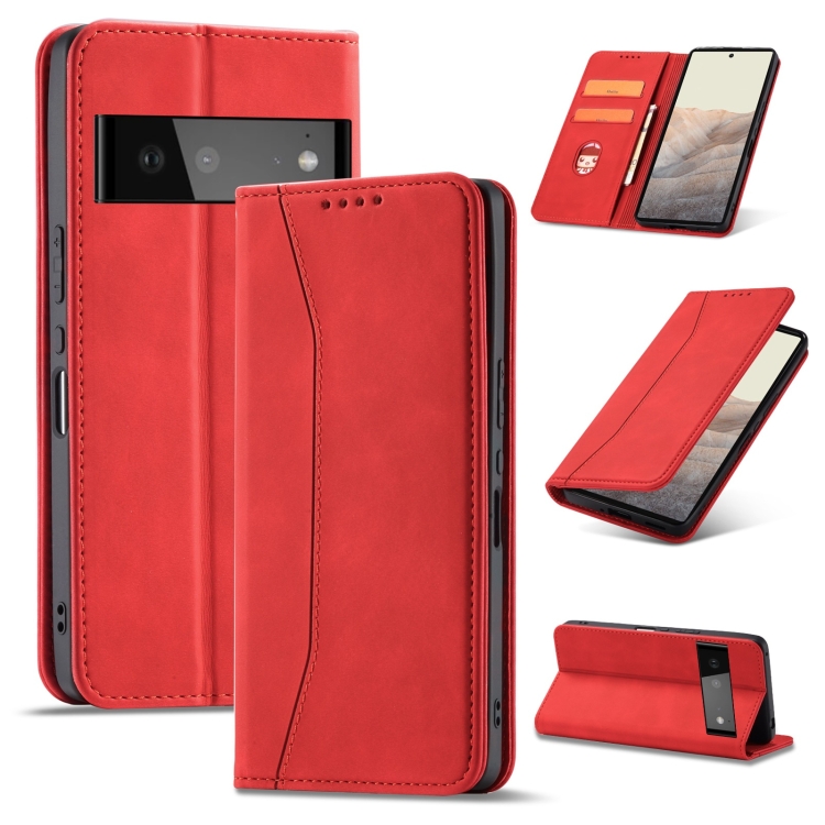 

For Google Pixel 6 Magnetic Dual-fold Leather Phone Case(Red)