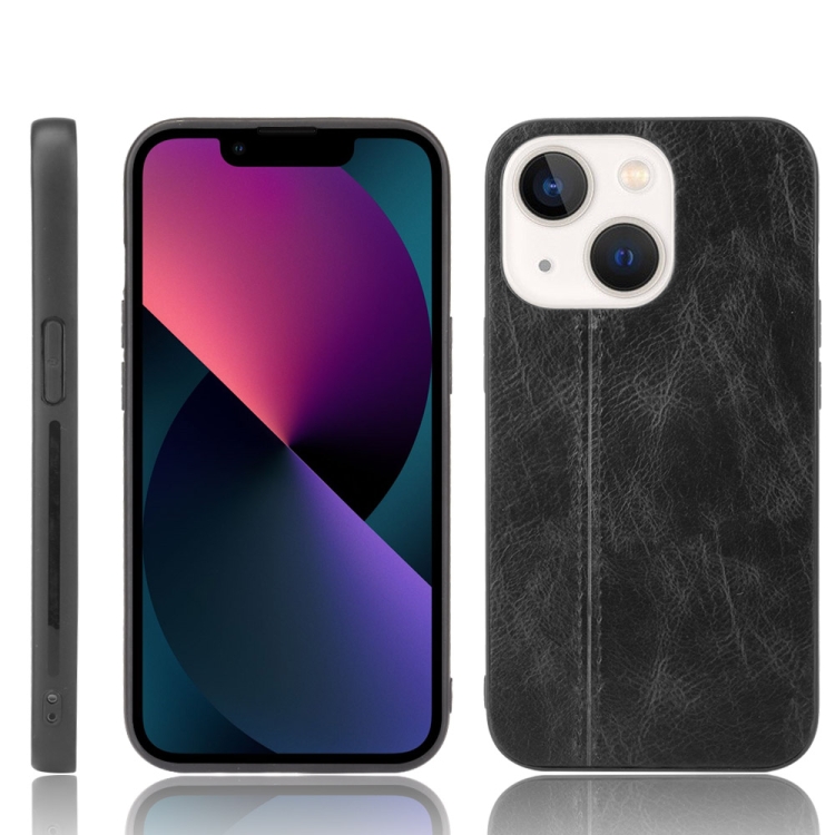 

Sewing Cow Leather Soft PC Case For iPhone 13 mini(Black)