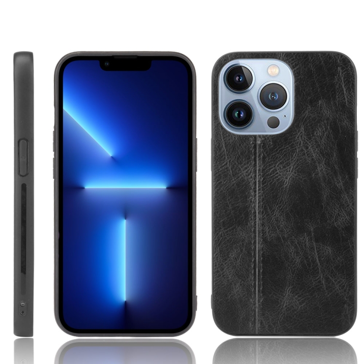 

Sewing Cow Leather Soft PC Case For iPhone 13 Pro(Black)