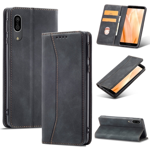 

For Sharp Aquos Sense 3 Magnetic Dual-fold Leather Phone Case(Black)