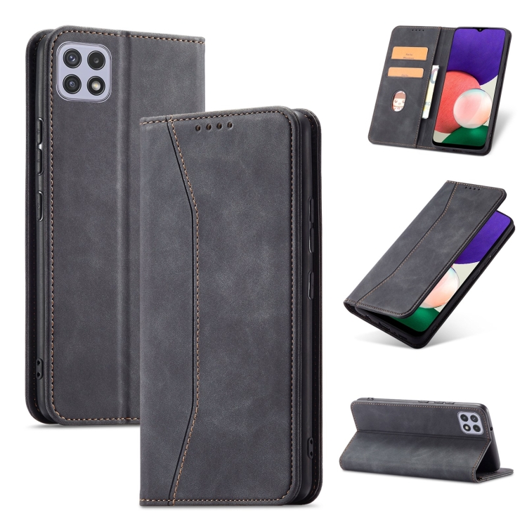

For Samsung Galaxy A22 5G Magnetic Dual-fold Leather Phone Case(Black)