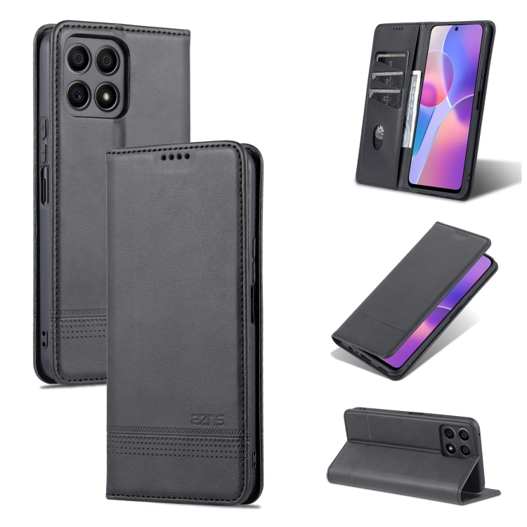 

For Honor X30i AZNS Magnetic Calf Texture Horizontal Flip Leather Phone Case(Black)