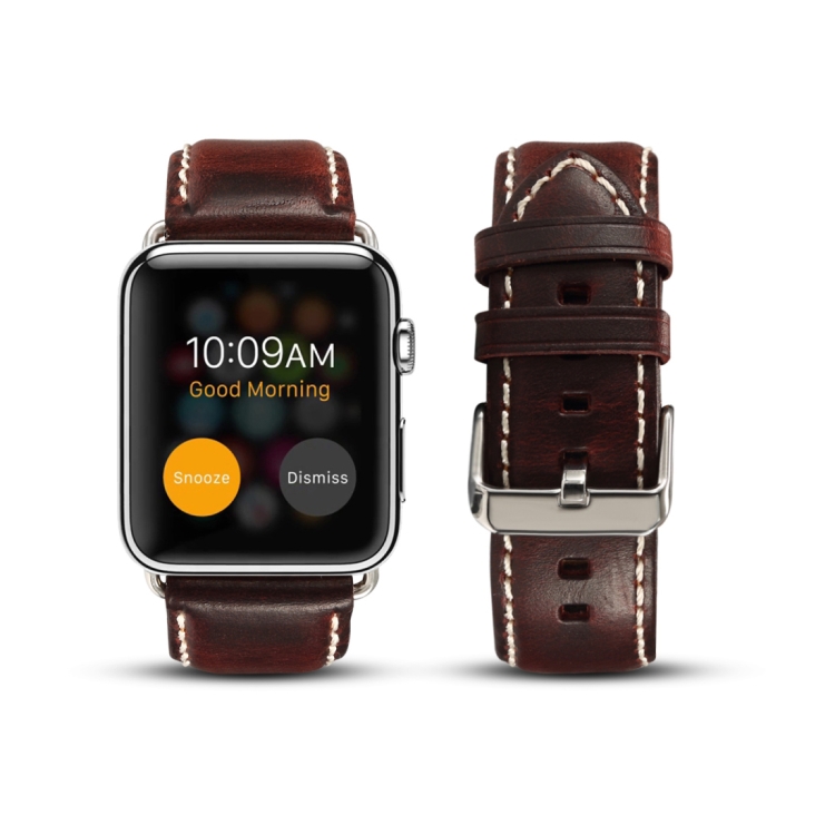 

For Apple Watch Series 5 & 4 44mm / 3 & 2 & 1 42mm Oil Wax Retro Cowhide Strap Watchband(Red)