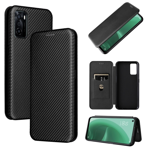 

For OPPO A55s 5G Carbon Fiber Texture Magnetic Horizontal Flip Leather Phone Case(Black)