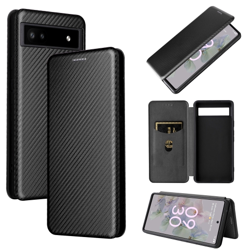 

For Google Pixel 6a Carbon Fiber Texture Magnetic Horizontal Flip Leather Phone Case(Black)