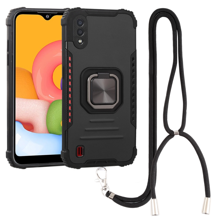 

For Samsung Galaxy A01 US Version Lanyard Aluminum TPU Case(Black)