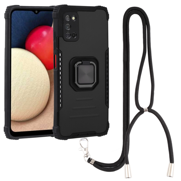 

For Samsung Galaxy A03s 166mm Lanyard Aluminum TPU Case(Black)