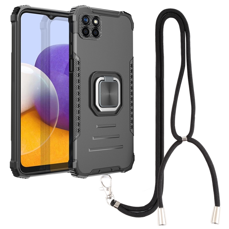 

For Samsung Galaxy A22 5G Lanyard Aluminum TPU Case(Black)