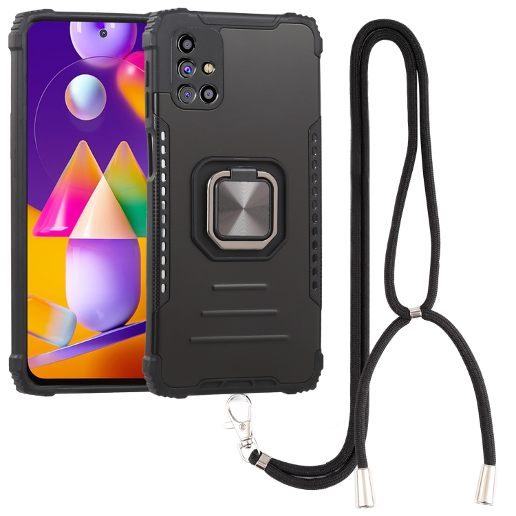 

For Samsung Galaxy M51 Lanyard Aluminum TPU Case(Black)
