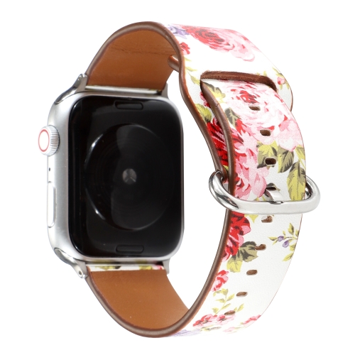 

For Apple Watch Series 6 & SE & 5 & 4 40mm / 3 & 2 & 1 38mm Floral Strap Watchband(White Pink)