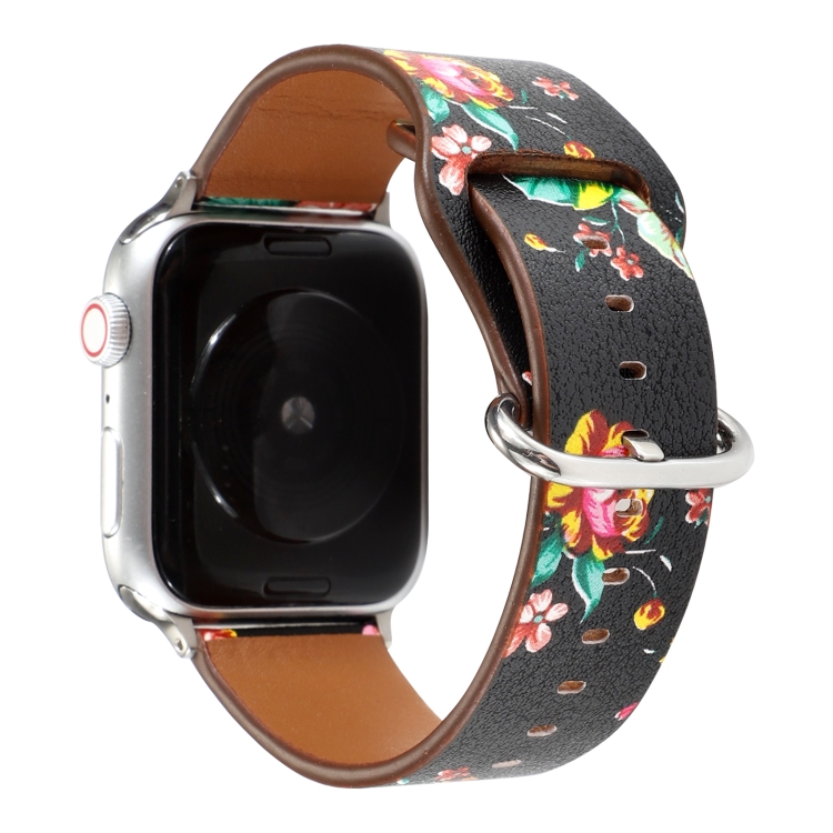 

For Apple Watch Series 5 & 4 40mm / 3 & 2 & 1 38mm Floral Strap Watchband(Black Red)