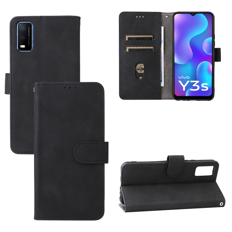 

For vivo Y3s 2021 Solid Color Skin Feel Magnetic Buckle Leather Phone Case(Black)