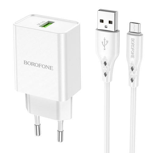 

Borofone BN5 Single QC3.0 USB Charger with USB to Micro USB Cable, EU Plug(White)
