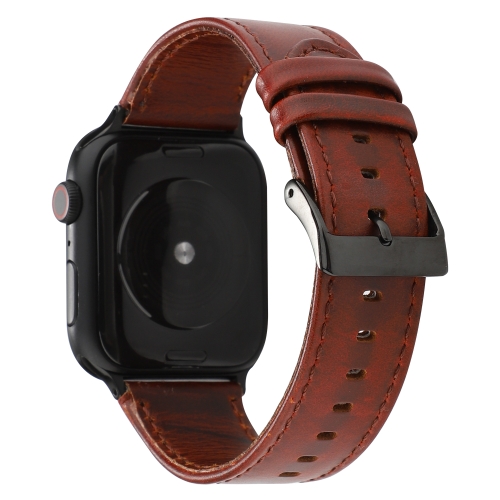 

For Apple Watch Series 6 & SE & 5 & 4 40mm / 3 & 2 & 1 38mm Oil Wax Crazy Horse Texture Genuine Leather Strap(Red-brown)