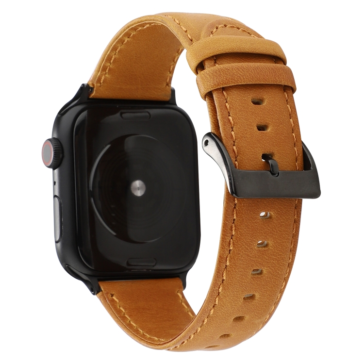 

For Apple Watch Series 5 & 4 44mm / 3 & 2 & 1 42mm Oil Wax Crazy Horse Texture Genuine Leather Strap(Light Brown)