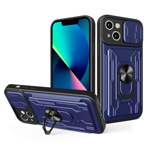 

Sliding Camshield Card Phone Case For iPhone 13(Blue)