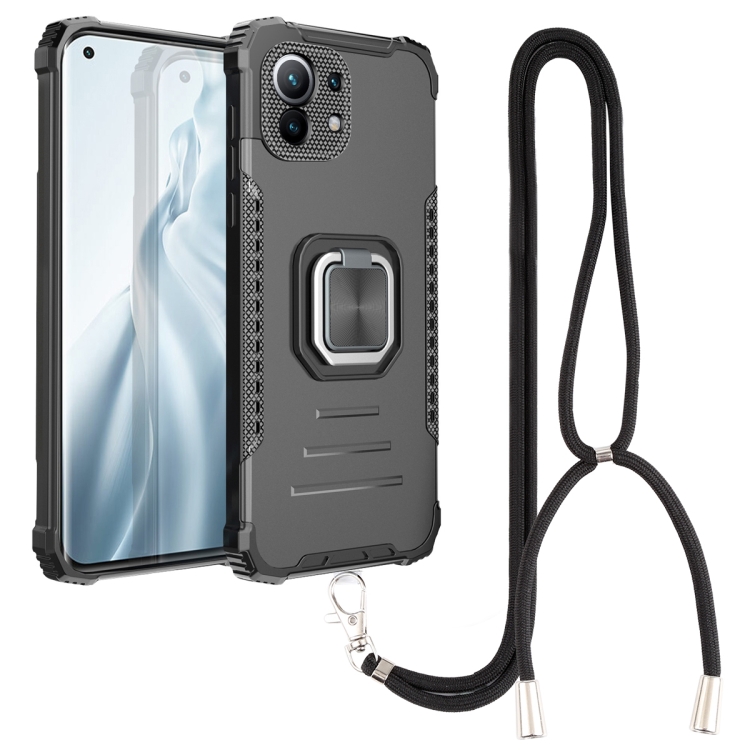 

For Xiaomi Mi 11 Aluminum Alloy + TPU Phone Case with Lanyard(Black)