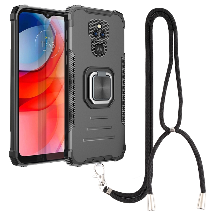 

For Motorola Moto G Play 2021 Aluminum Alloy + TPU Phone Case with Lanyard(Black)