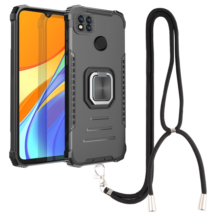 

For Xiaomi Redmi 9C / Redmi 9 India Aluminum Alloy + TPU Phone Case with Lanyard(Black)