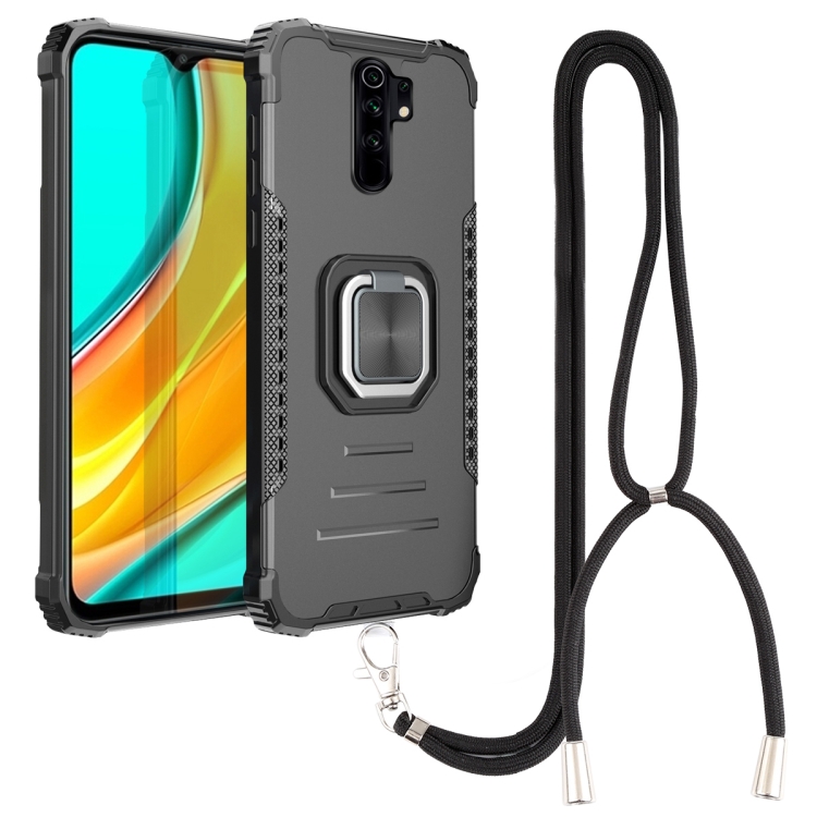 

For Xiaomi Redmi 9 / Redmi 10X Aluminum Alloy + TPU Phone Case with Lanyard(Black)