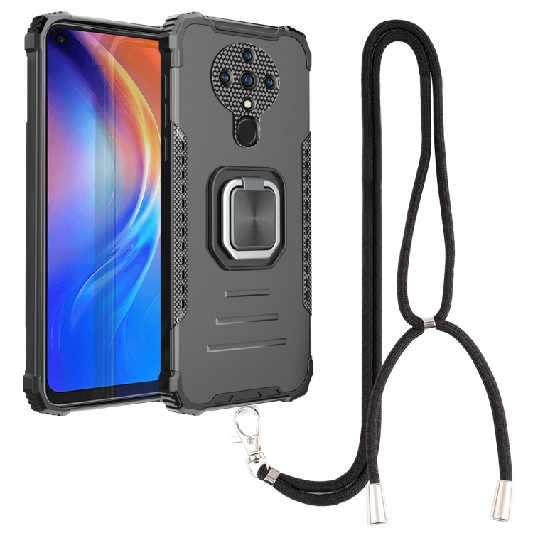 

For Tecno Spark 6 Aluminum Alloy + TPU Phone Case with Lanyard(Black)