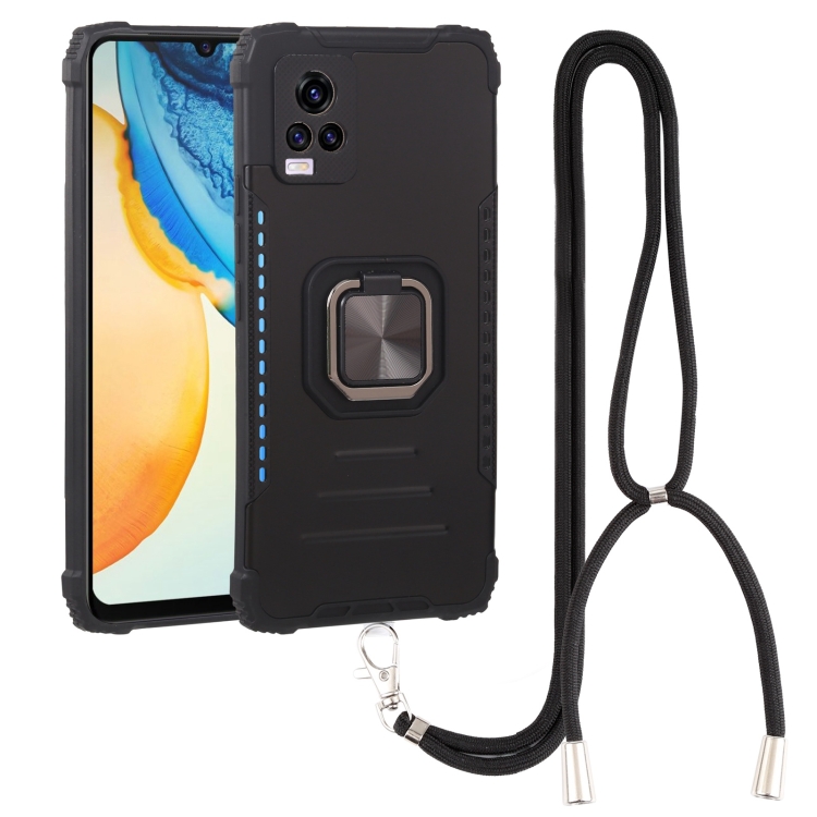 

For vivo V20 Aluminum Alloy + TPU Phone Case with Lanyard(Black)