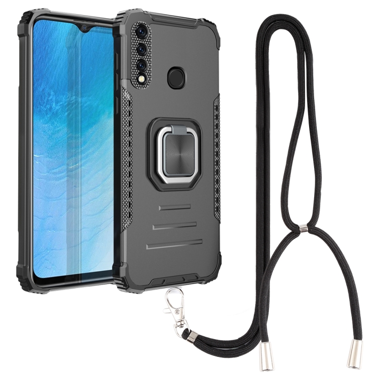 

For vivo Y19 Aluminum Alloy + TPU Phone Case with Lanyard(Black)