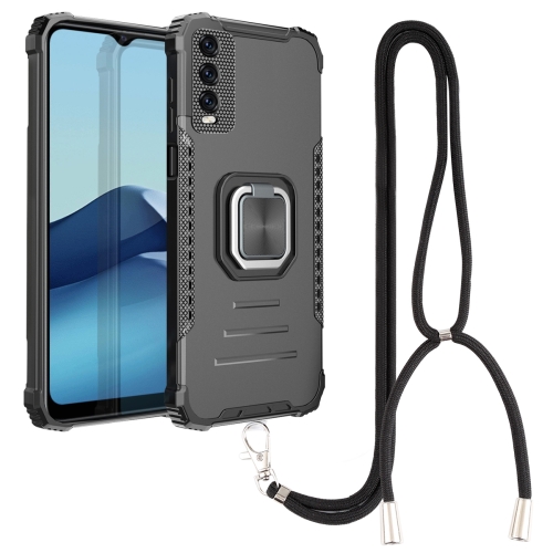 

For vivo Y20 / Y20i / Y20s / Y12a / Y12s Aluminum Alloy + TPU Phone Case with Lanyard(Black)