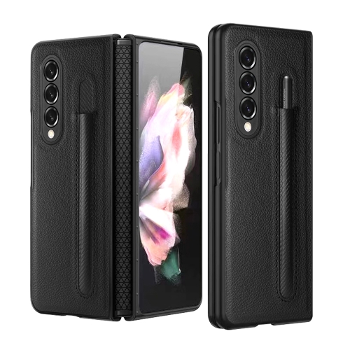 

For Samsung Galaxy Z Fold3 5G GKK Hinge Litchi Texture PU + PC Phone Case with Pen Slot(Black)